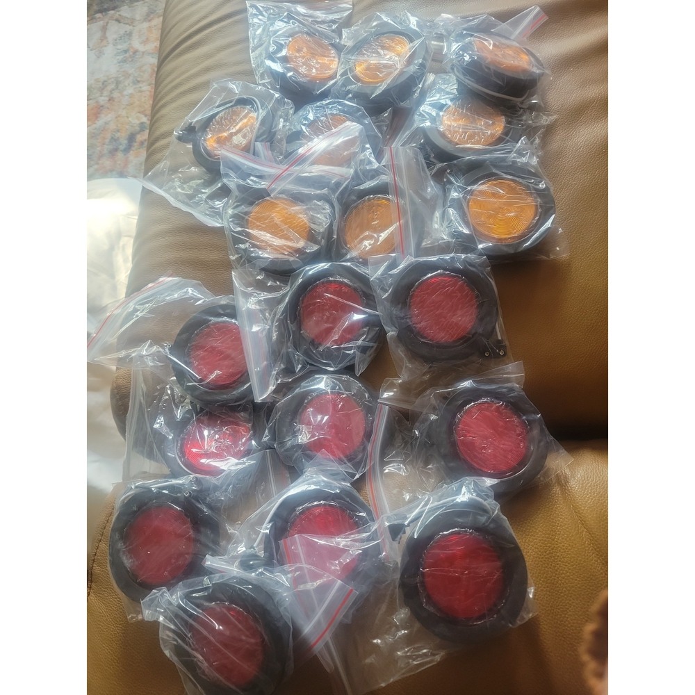 19 x 2.5" Inch Round 10 Red 9 Amber LED Side Marker Trailer Truck RV Lights